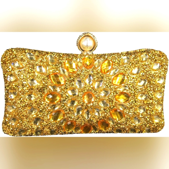 Elegant Gold Rhinestone Bejeweled Purse